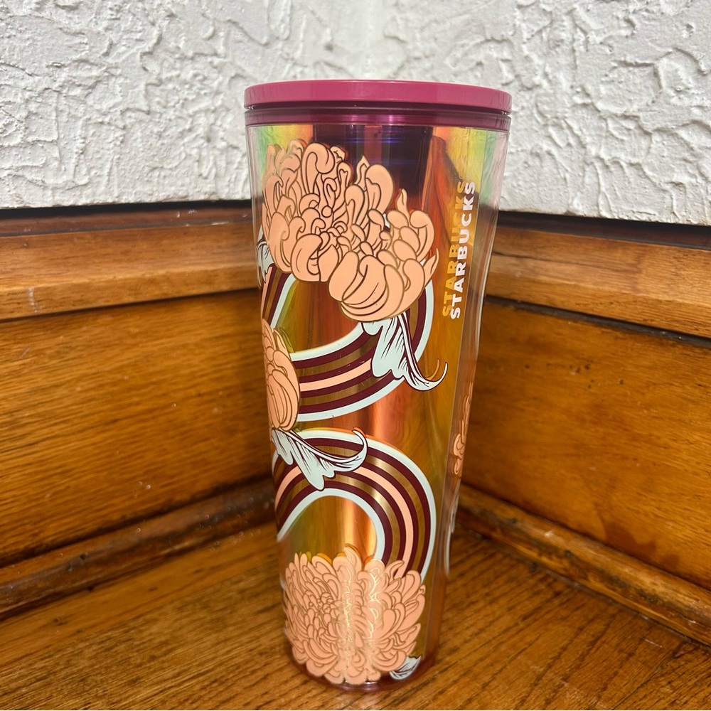 STARBUCKS Holiday 2024 Floral Iridescent Pink 24oz Tumbler